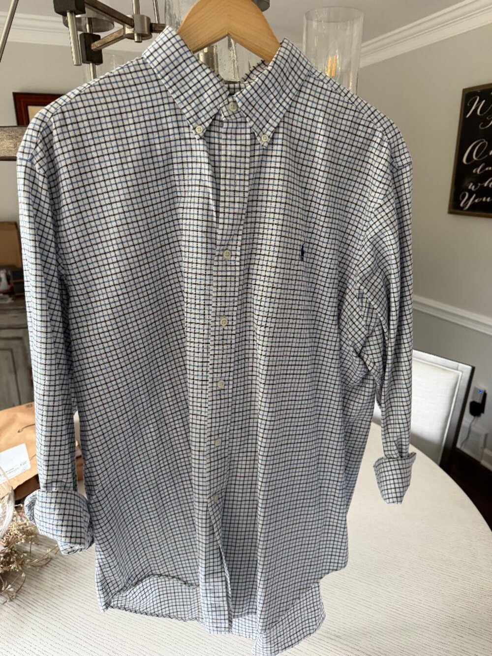 Ralph Lauren Men's White Blue Check Button-Down Shirt XL Classic Fit